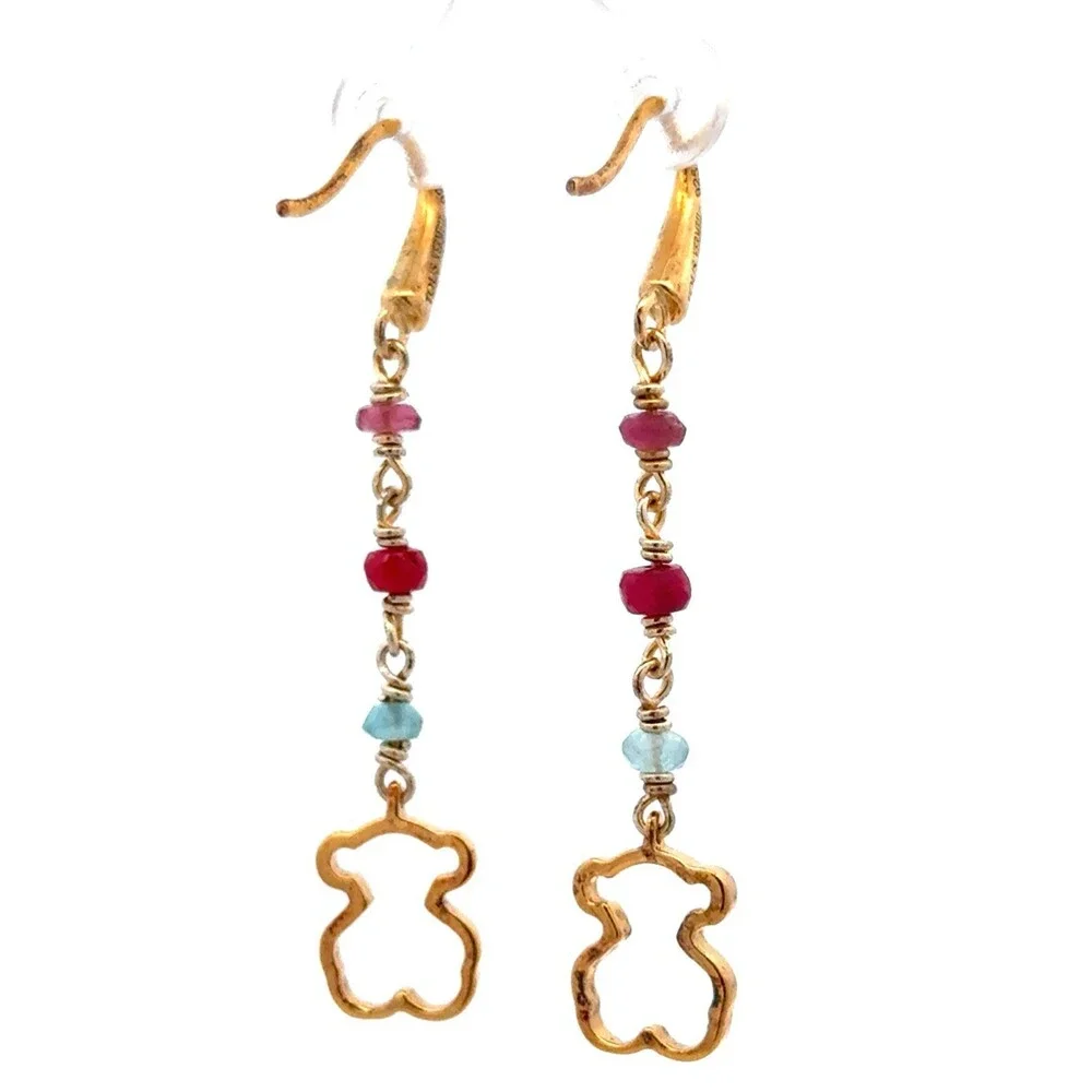 Designer TOUS 925 Sterling Silver Vermeil Aquamarine Amethyst Ruby Drop Earrings - Picture 5 of 12